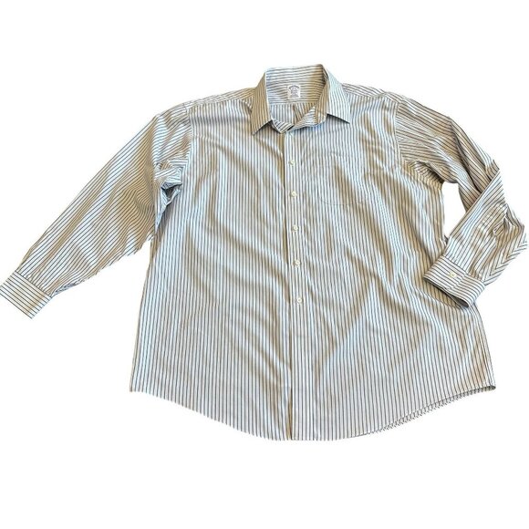 Brooks Brothers Classic Blue Brown Stripe Button-Down Dress Shirt Size 18 35 - Picture 1 of 12